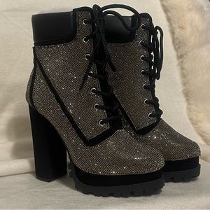 Sparkly Lace Up Combat Boots.
